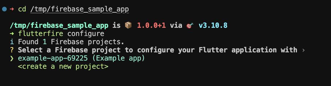 FlutterFire configure terminal output