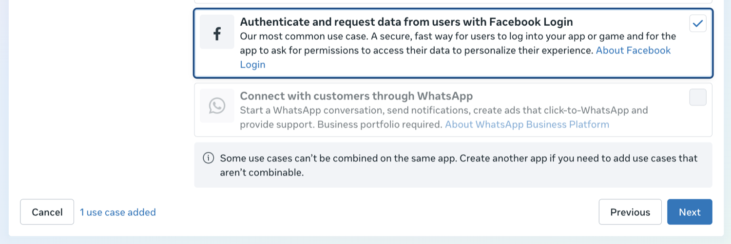 Select the Facebook Login use case