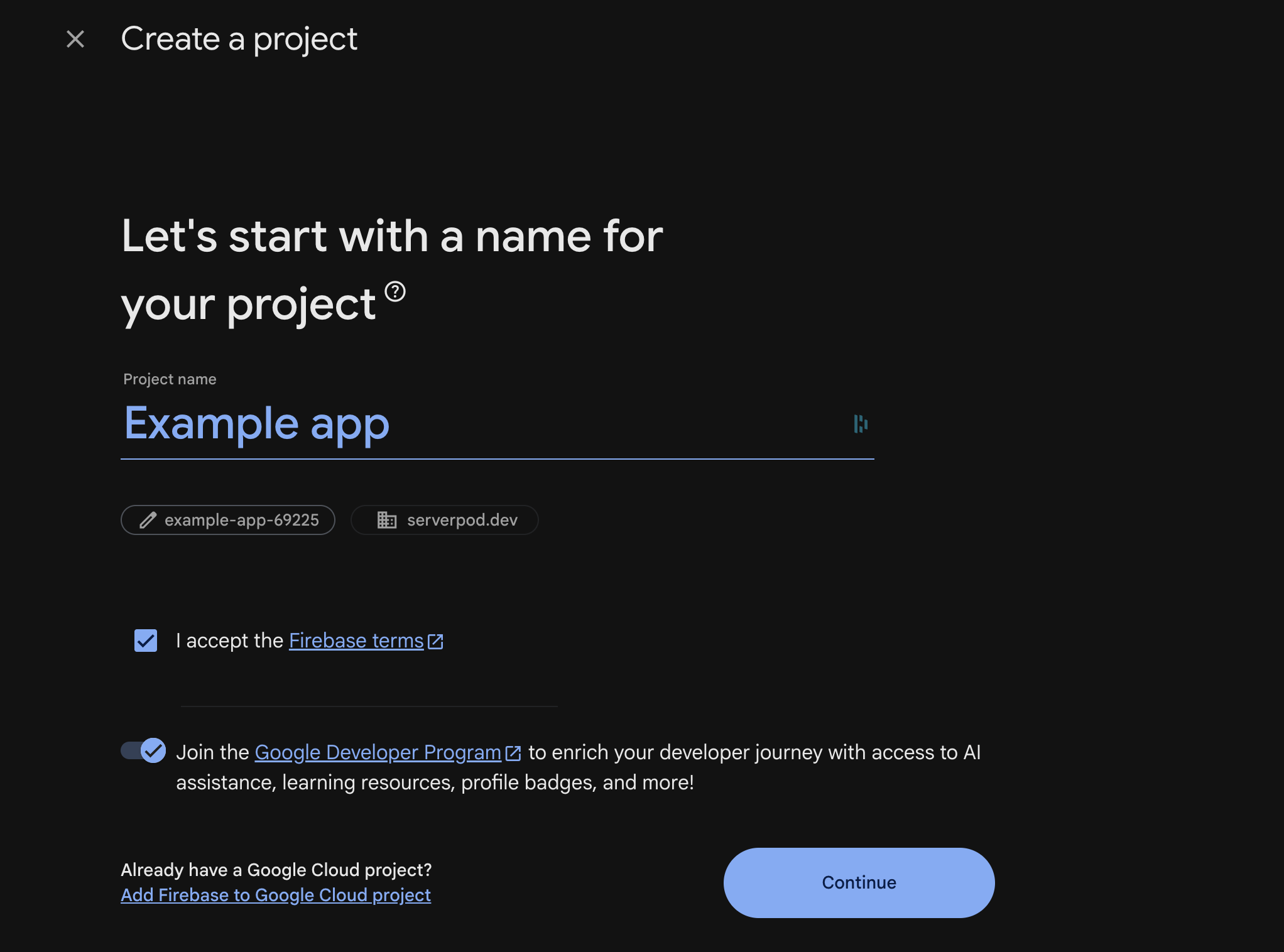 Enter project name