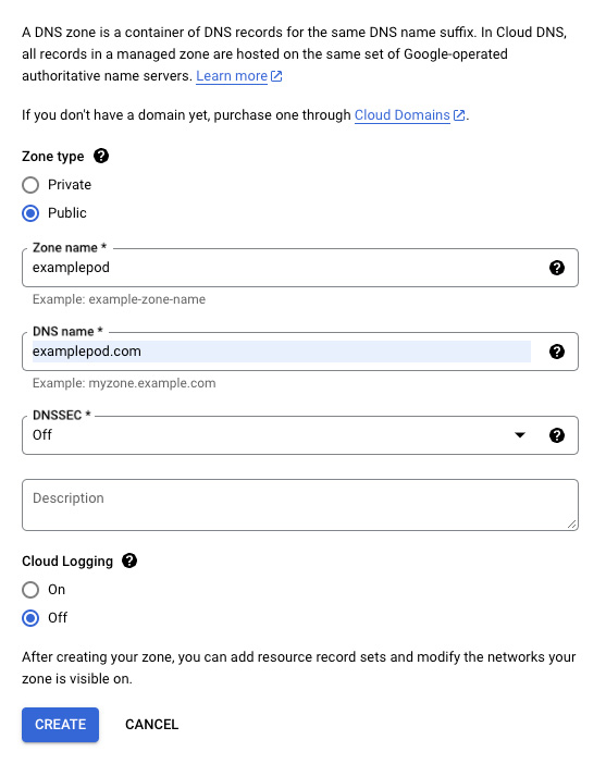 Create DNS zone