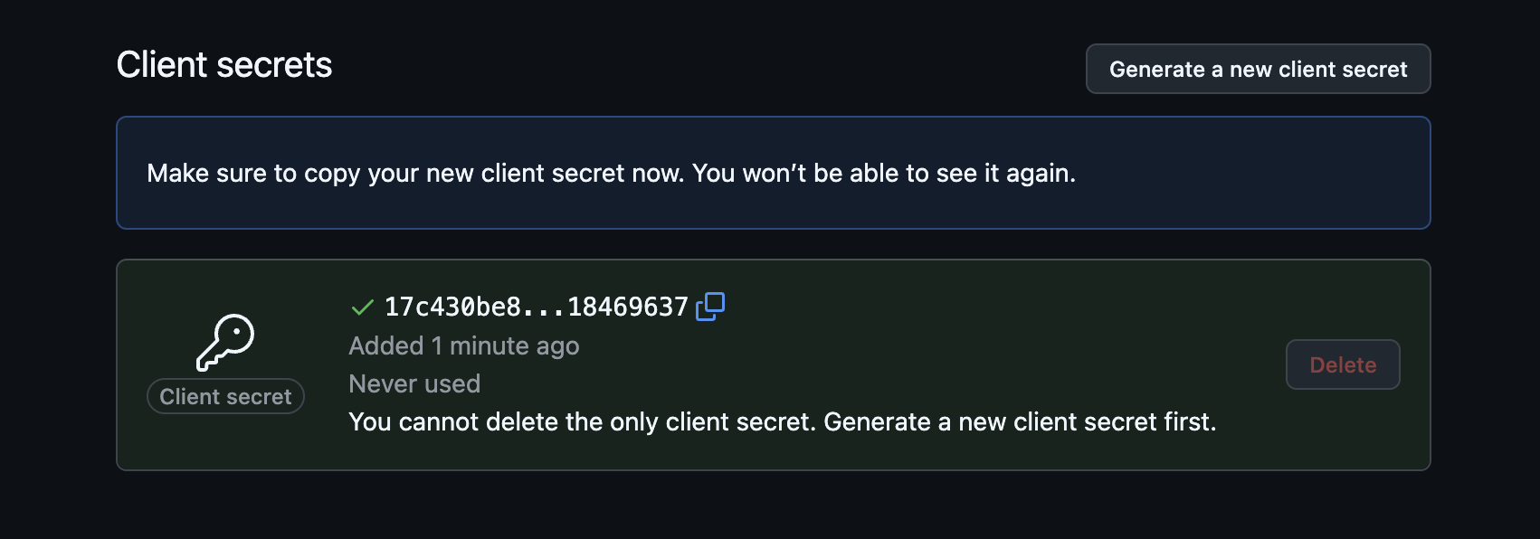 Client ID and Generate secret button