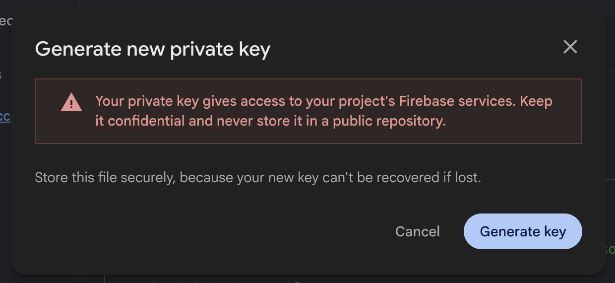 Generate key confirmation dialog