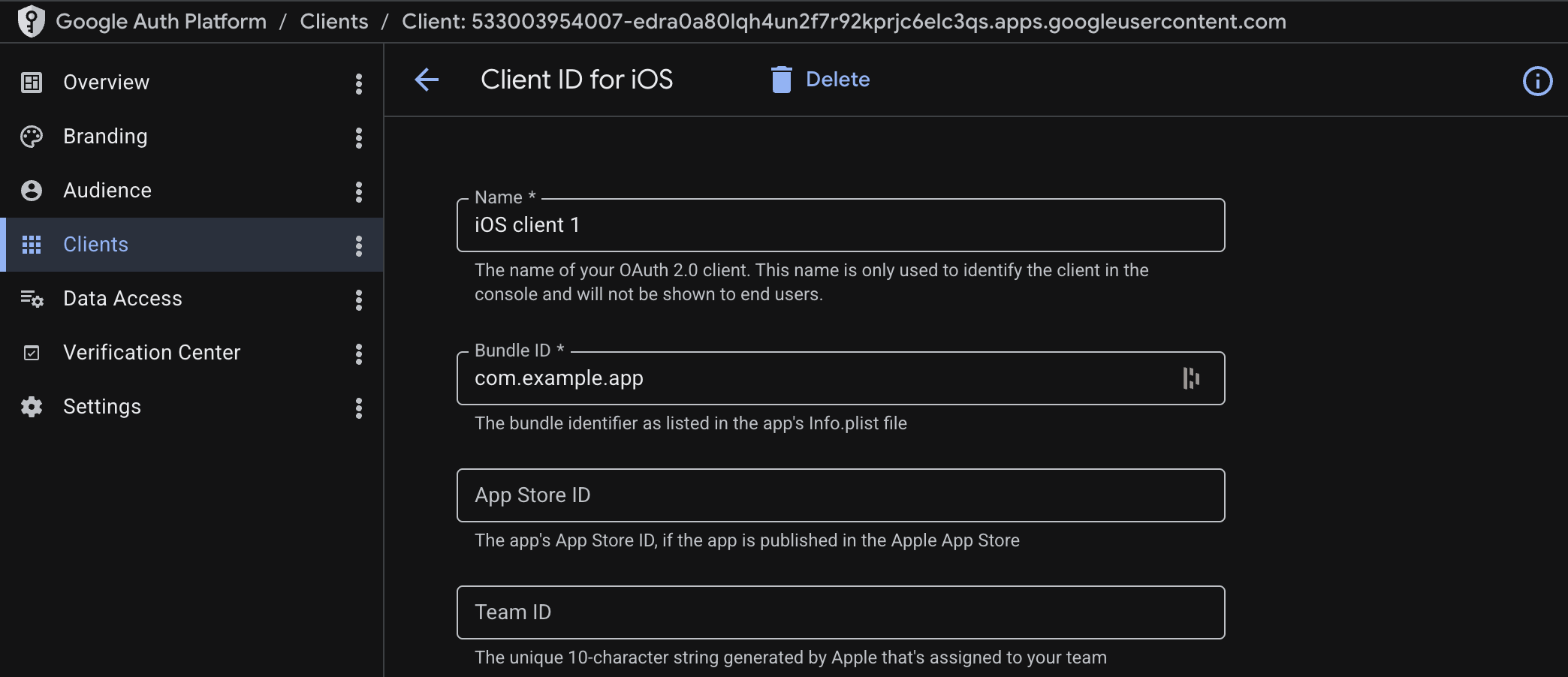 Create iOS OAuth client