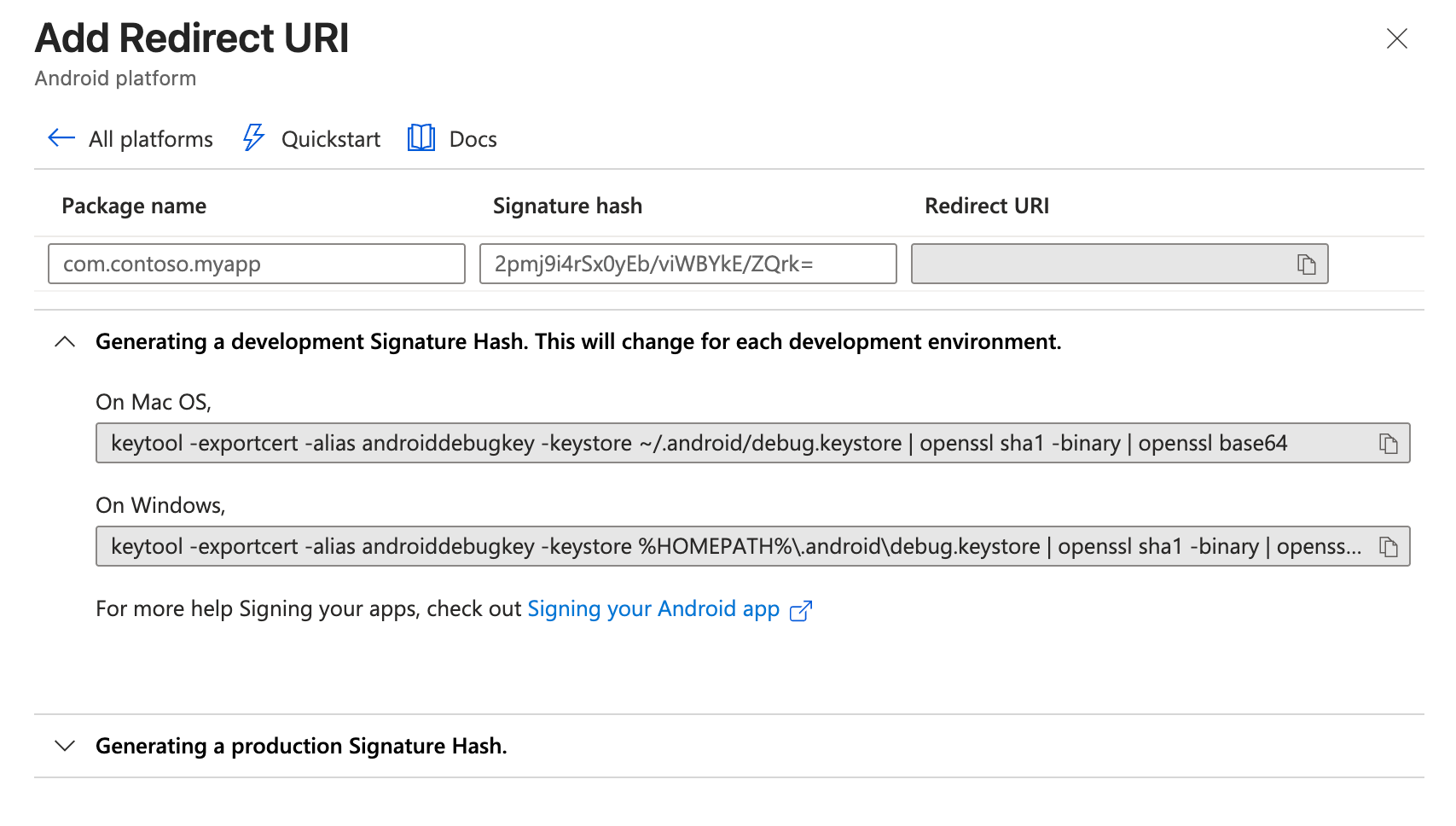Android Redirect URI
